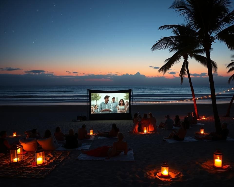 Bezoek een openlucht filmavond op het strand