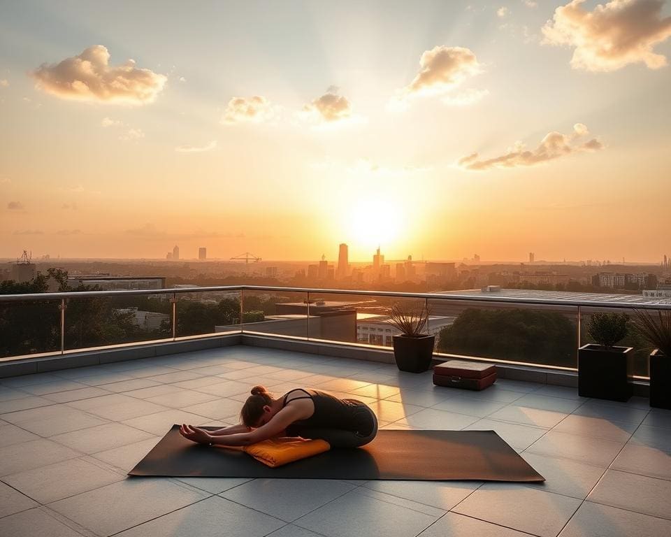 Ga naar een rooftop yoga sessie bij zonsopgang