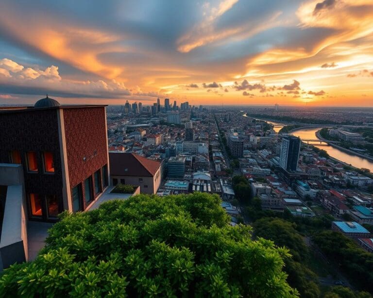 Het MAS: Panoramisch uitzicht over de stad vanaf het dak